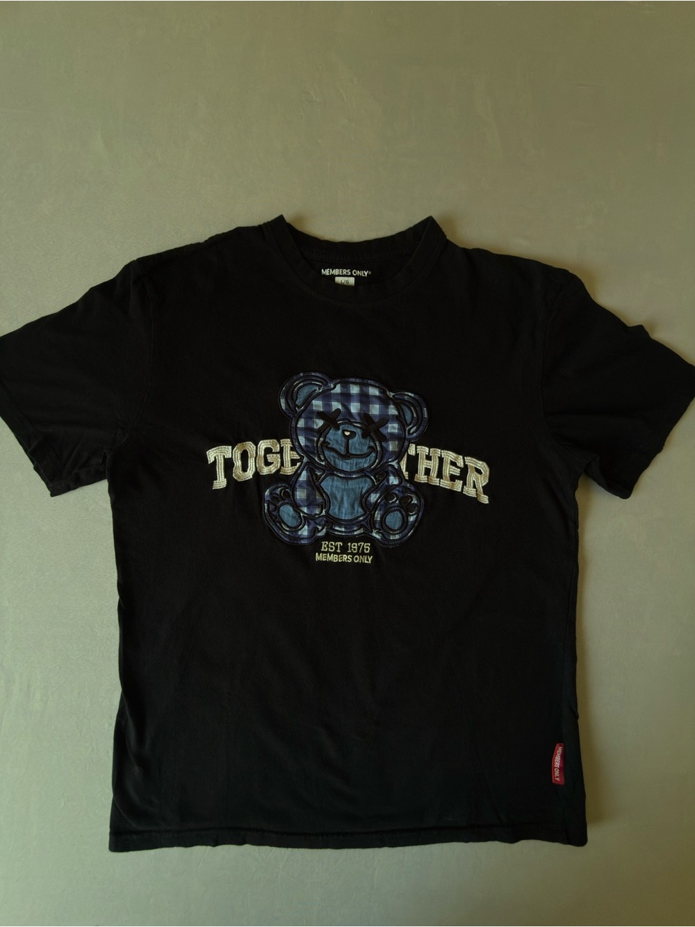 Members Only Black Graphic Tee with Blue Plaid Teddy